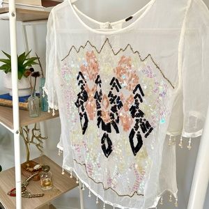 Free People sheer sequined / beaded top
